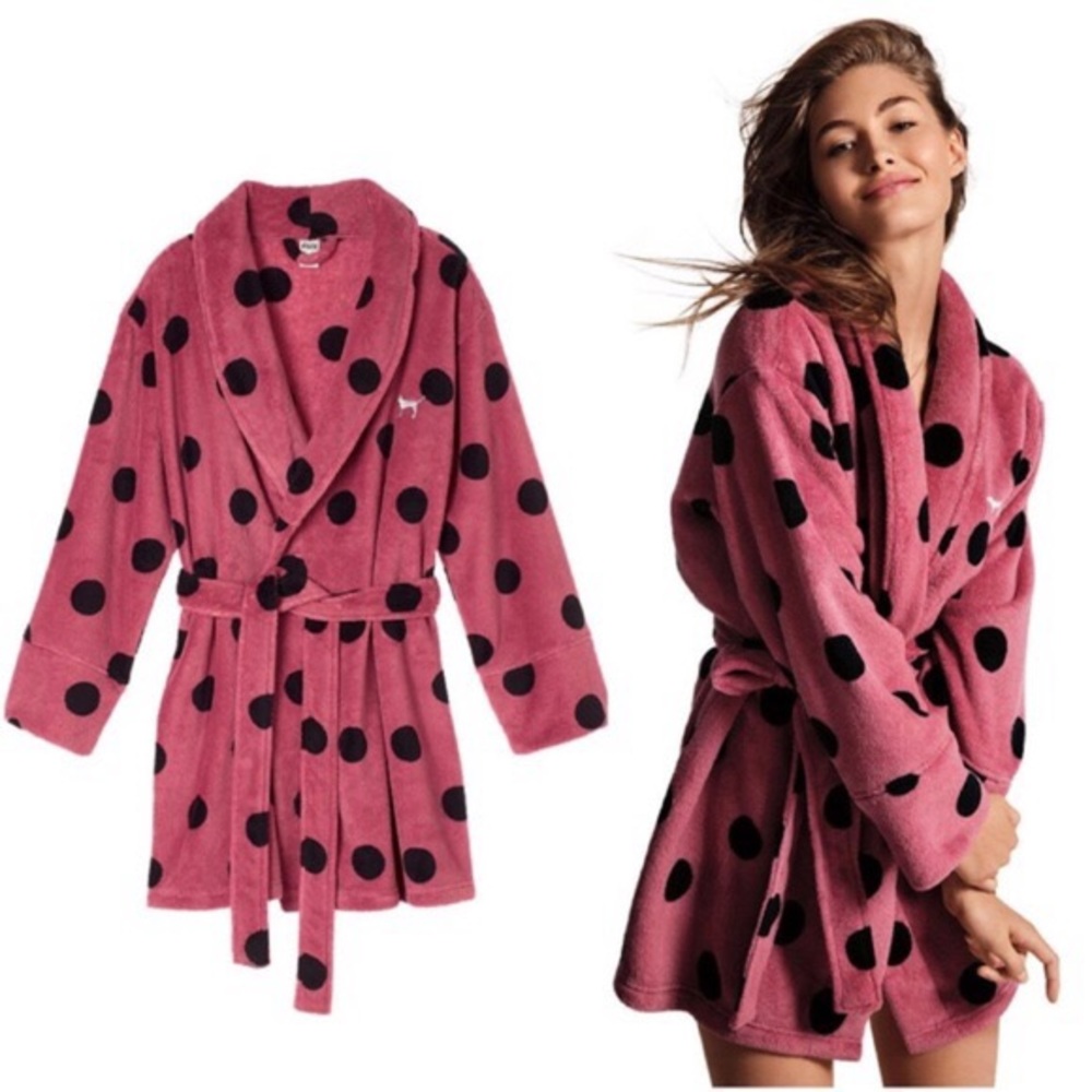 Victoria’s Secret PINK Black Polka Dot Robe XS S